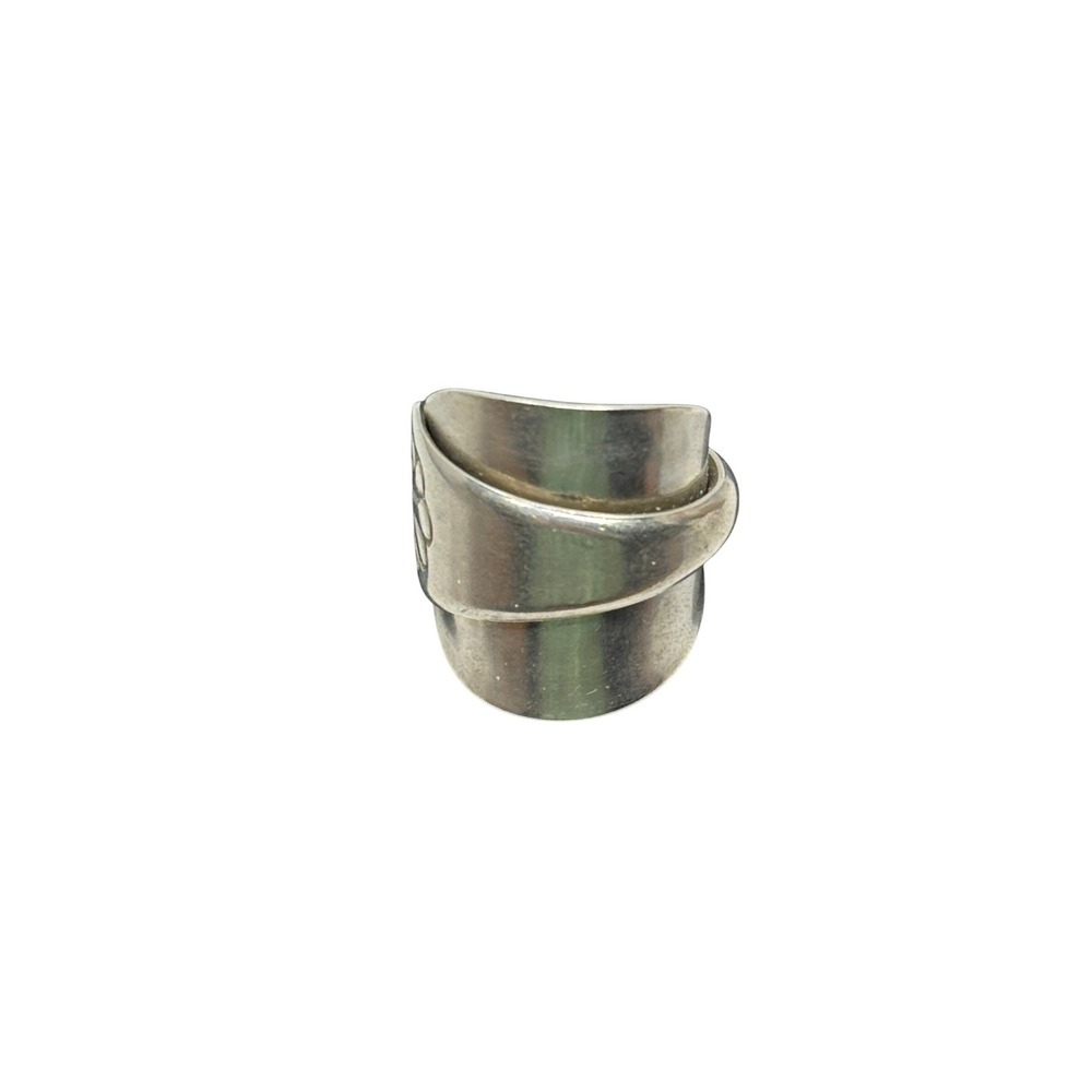Vintage Brazil Silver Spoon Ring Wide Bypass Shell Motif Size 9.5